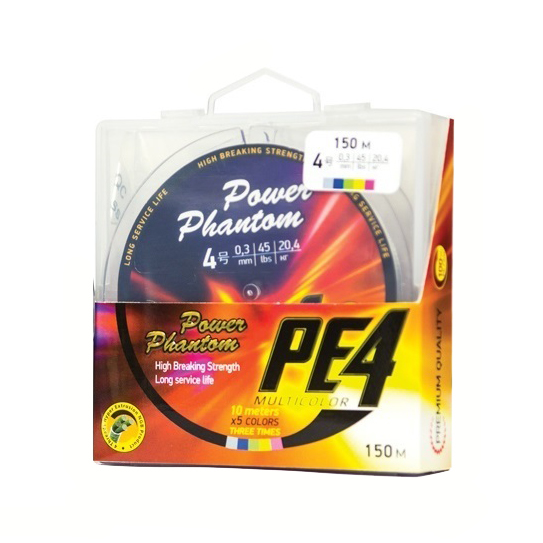 Шнур Power Phantom PE4, 150м, 5 цветов #3, 0,27мм, 16,3кг. Фото №1