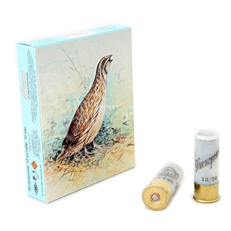 Патрон ФЕТТЕР ТЕМАТИЧЕСКИЙ (Перепел) 12/70 дробь №10 24гр. (в коробке 10 шт). Фото №1 Патрон ФЕТТЕР ТЕМАТИЧЕСКИЙ (Перепел) 12/70 дробь №10 24гр. (в коробке 10 шт). Фото №1