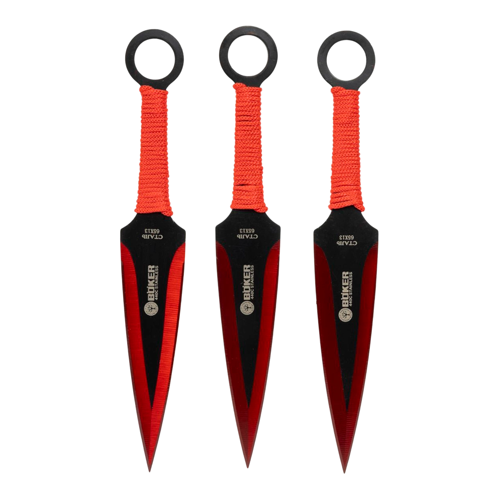 Нож метательный "Boker" (набор из 3 шт.) A006K, рукоять паракорд (красный) (Ярхант). Фото №4