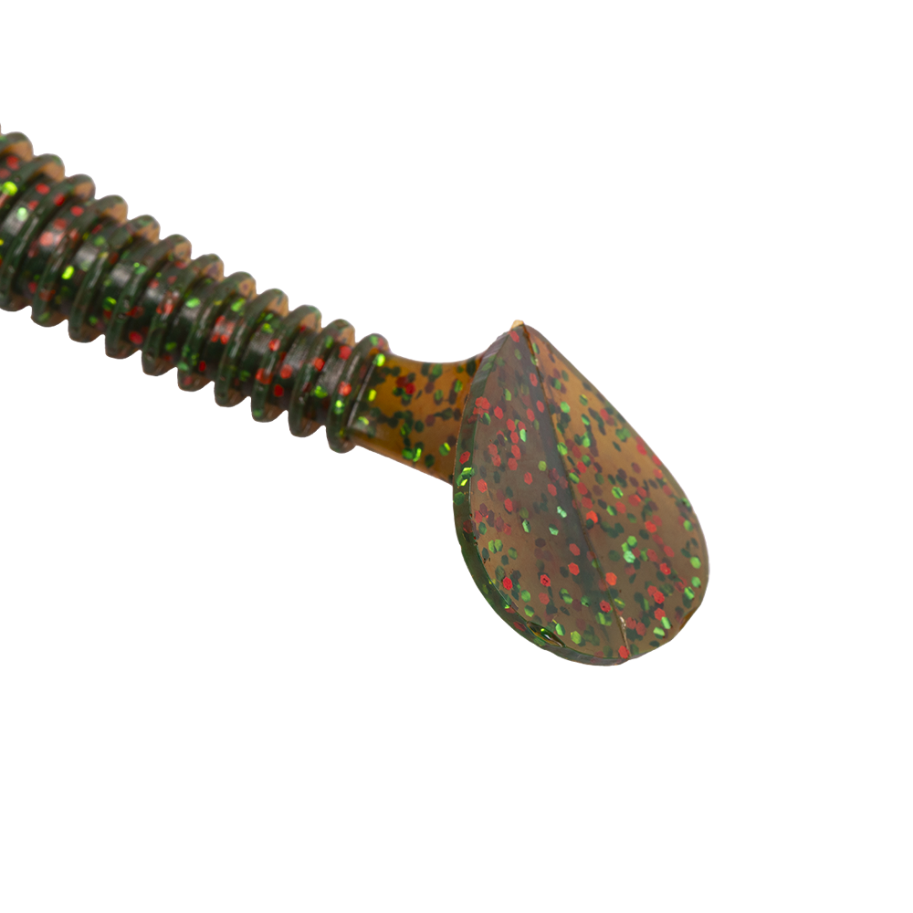 Виброхвост Esox Swinky Fat 5.5" 140мм, (3шт. упак.), цвет FK001 Motor Oil Green. Фото №3
