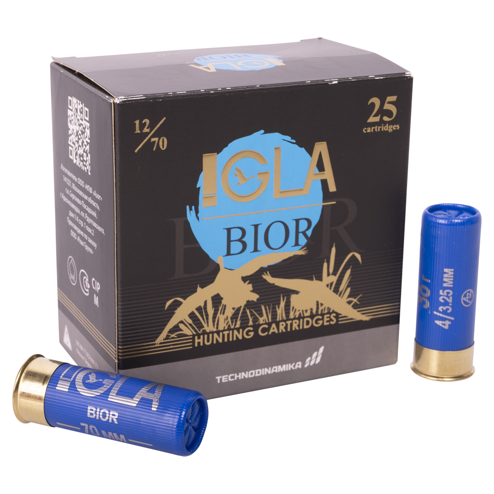 Патрон "IGLA-BIOR" 12/70 №4 36г (пачка 25шт, короб., 250. Фото №1