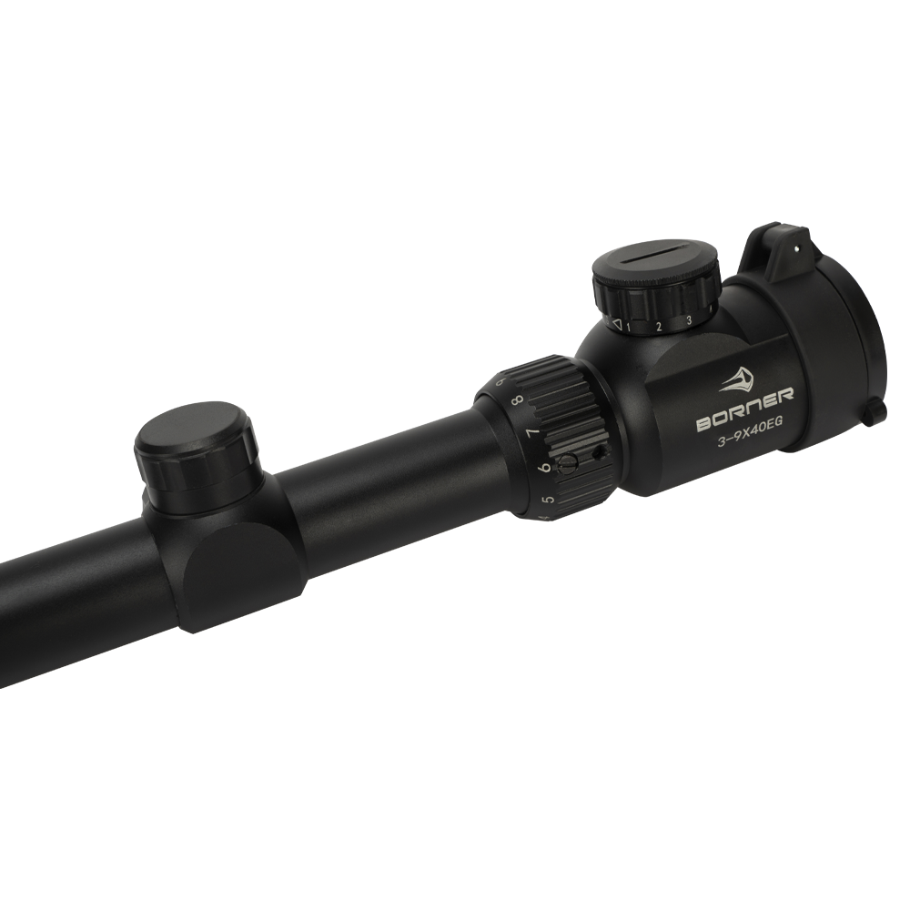 Прицел оптический BORNER 3-9x40 EG Mildot с подсветкой (крышки + кольца). Фото №4 Прицел оптический BORNER 3-9x40 EG Mildot с подсветкой (крышки + кольца). Фото №4