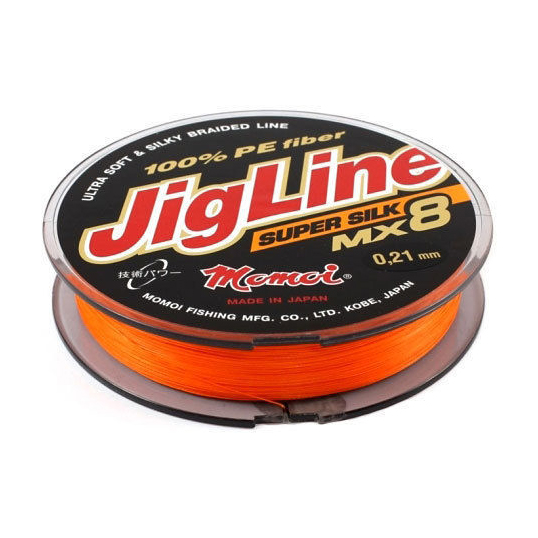 Плетеный шнур Momoi 8-и прядный JigLine Super Silk MX-8 0,06мм/100м, 5.4кг, оранжевый. Фото №1