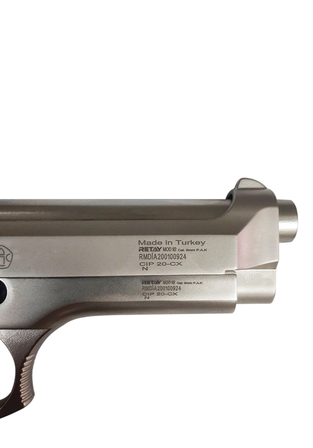Пистолет охолощенный RETAY MOD92, (Beretta 92), Сатин, калибр 9mm. P.A.K. Фото №3 Пистолет охолощенный RETAY MOD92, (Beretta 92), Сатин, калибр 9mm. P.A.K. Фото №3