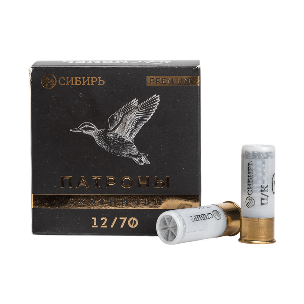 Патрон СИБИРЬ PREMIUM 12/70 охотничий дробовой 36г №4 ПОЛУМАГНУМ (пачка 25 шт) (в коробке 250шт). Фото №1