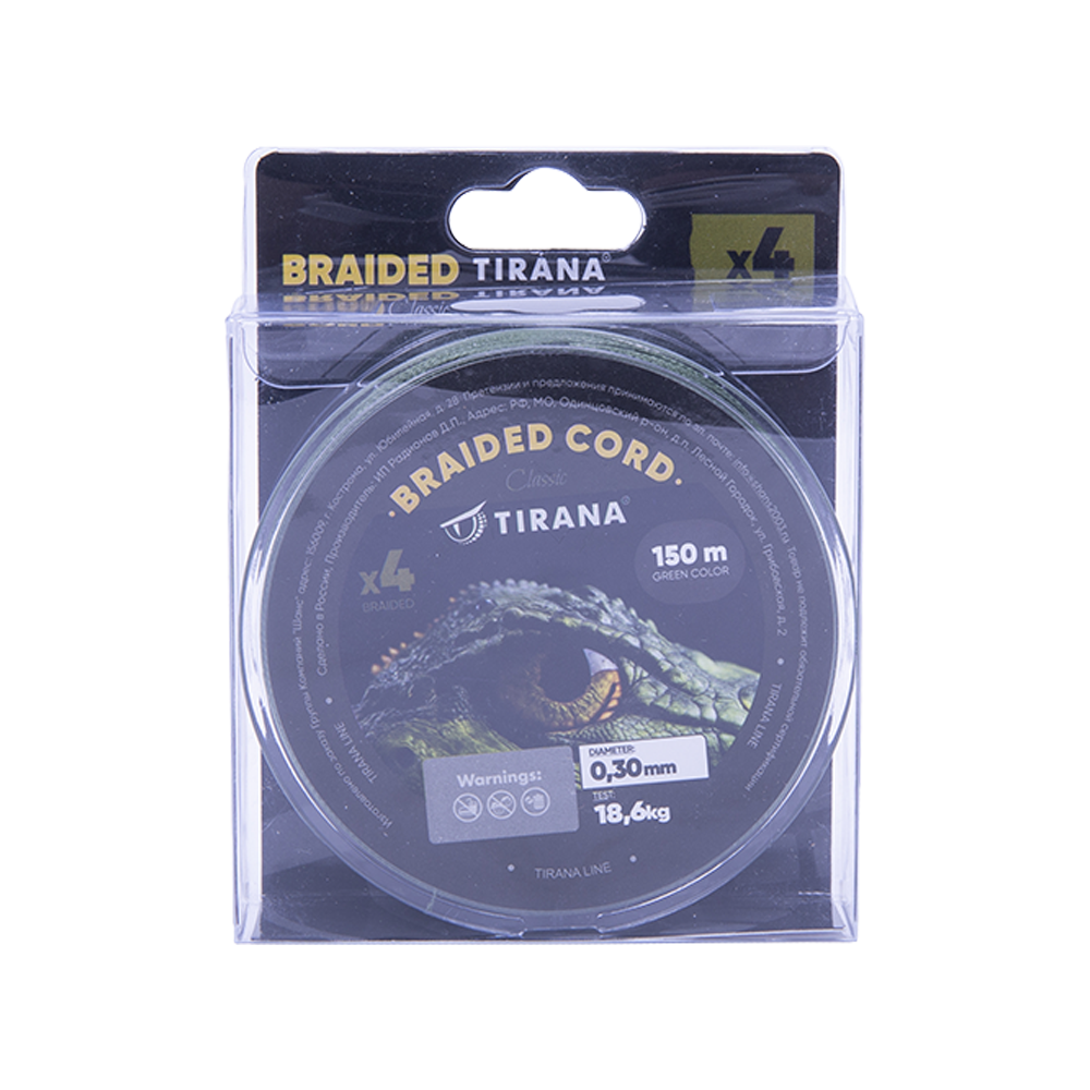 Шнур плетеный Tirana X4 PE 150м, d0,30 (green). Фото №1 Шнур плетеный Tirana X4 PE 150м, d0,30 (green). Фото №1