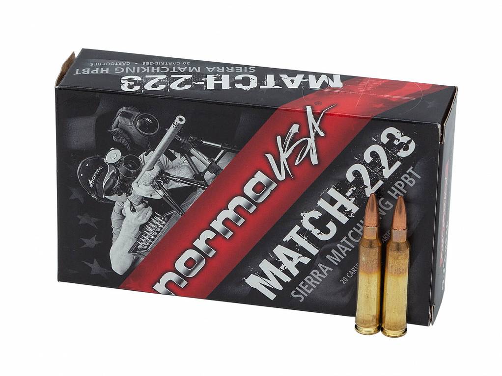 Патрон нарезной NORMA калибр 223 REM Sierra MK HPBT 4,9 гр. 77 grn. (в пачке 20 шт.)