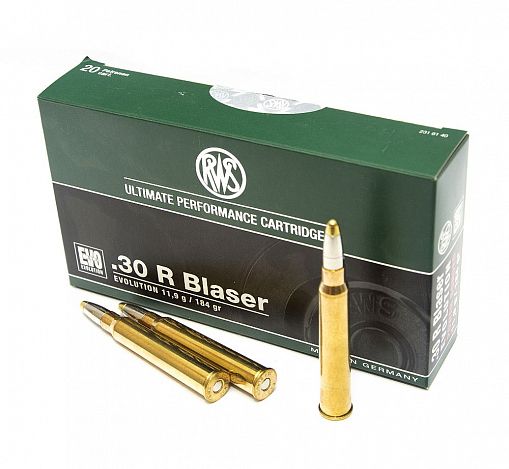 Патрон нарезной BLASER калибр 30R DN EVO 11,9 гр. (в пачке 20 шт.). Фото №1