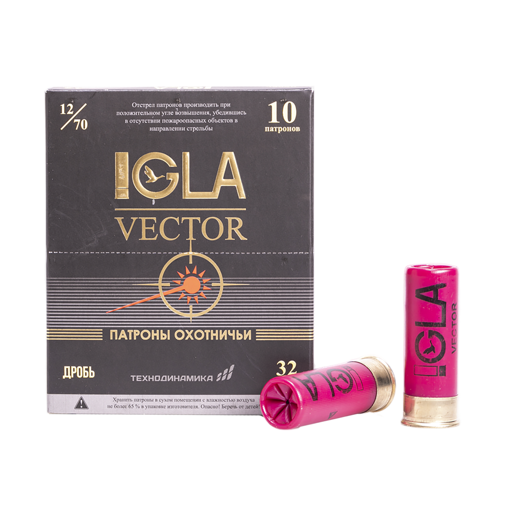 Патрон дробовой охотничий со световым элементом IGLA-VEKTOR 32 гр.12/70 №1 (пачка 10 шт., кор. 250 шт.). Фото №1