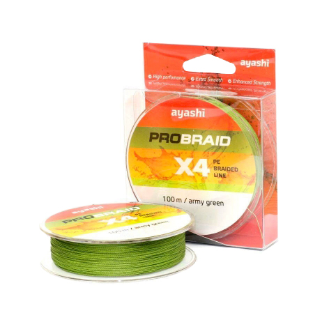 Плетенный шнур Ayashi PRO BRAID-X4 (army green) d-0,10mm (100м). Фото №1