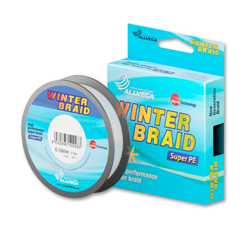 Леска плетеная ALLVEGA «WINTER BRAID STRANDS» 30м 0,14 (9,20 kg) (серая). Фото №1 Леска плетеная ALLVEGA «WINTER BRAID STRANDS» 30м 0,14 (9,20 kg) (серая). Фото №1