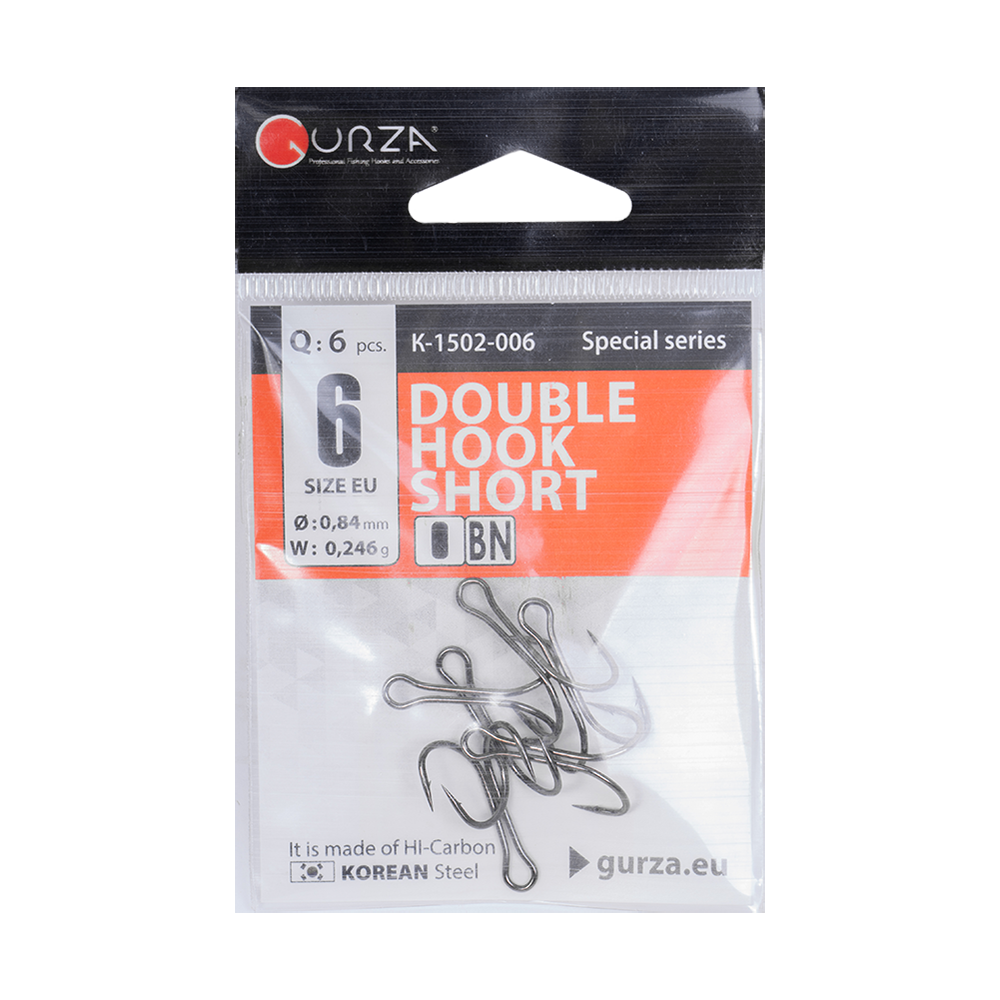 Крючок Gurza Double Hook Short Shank  BN №6 6 шт/уп.. Фото №1