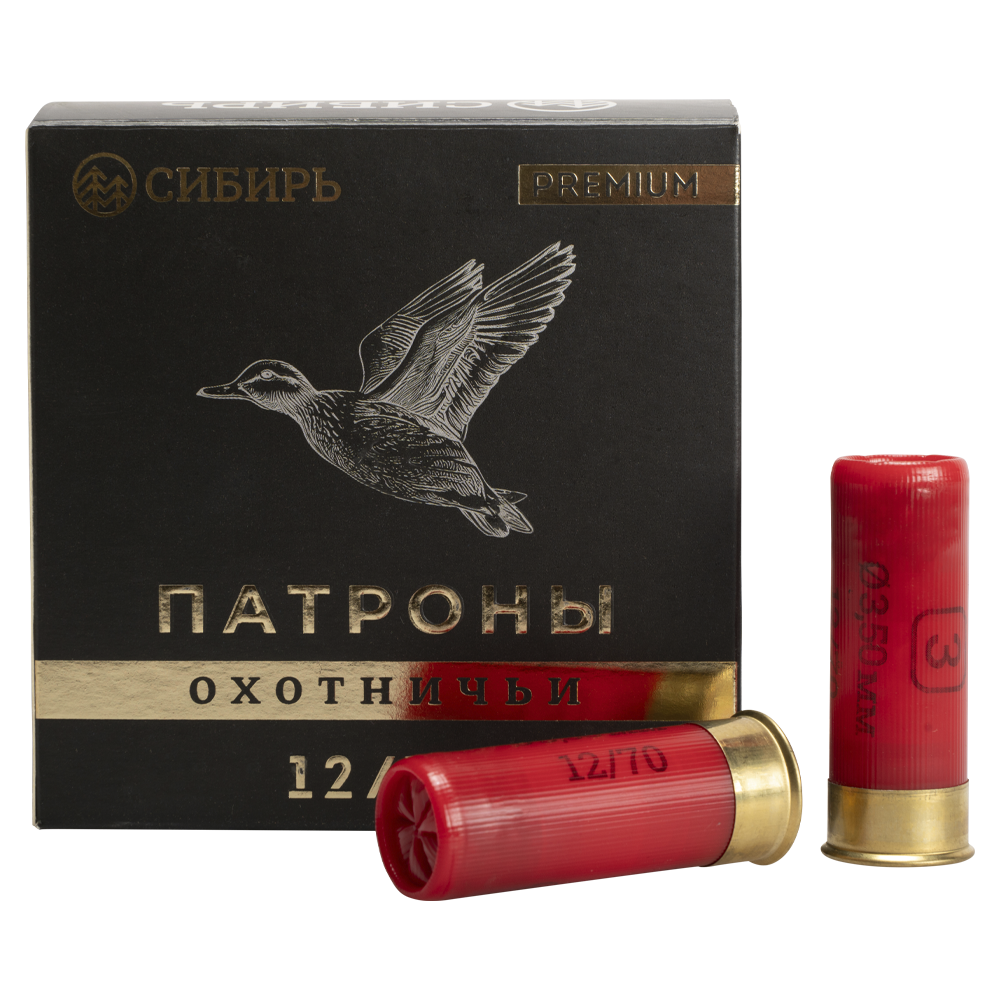 Патрон СИБИРЬ PREMIUM 12/70 охотничий дробовой 32г №3 б/к (СХ2000) (пачка 25 шт) (в коробке 250шт). Фото №1