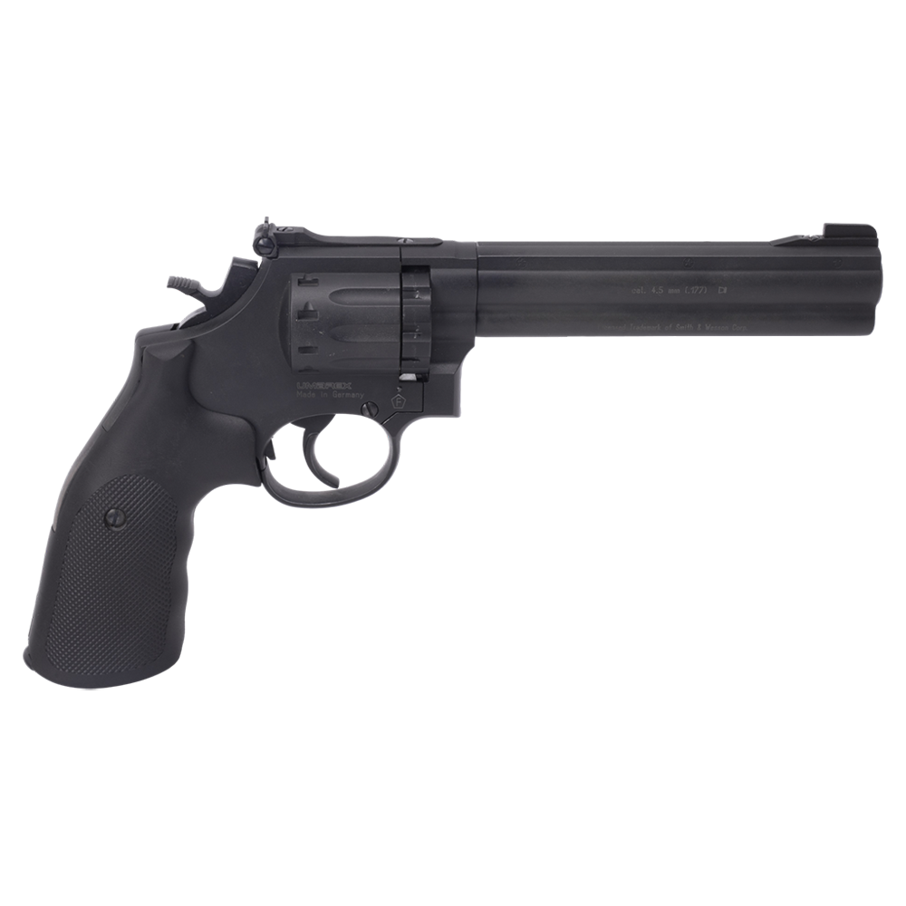Пистолет пневматический S&W 586-6" (чёрный с чёрными резиновыми накладками). Фото №1