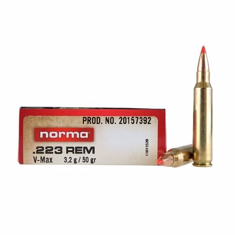 Патрон нарезной NORMA калибр 223 REM Hornady V-Max 2,6 гр. 40 grn. (в пачке 20 шт.). Фото №1