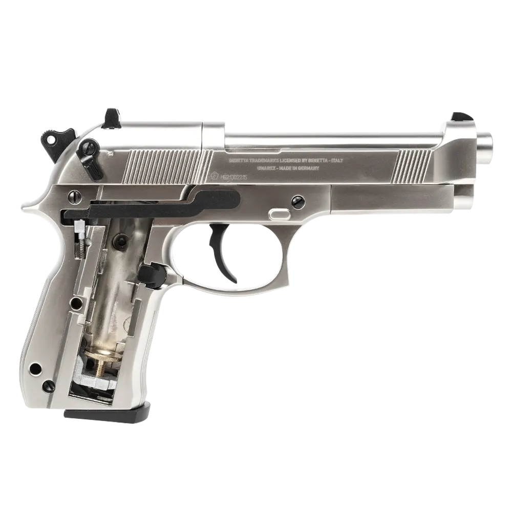 Пистолет пневматический Beretta M92 FS (никель с чёрными пластиковыми накладками). Фото №4