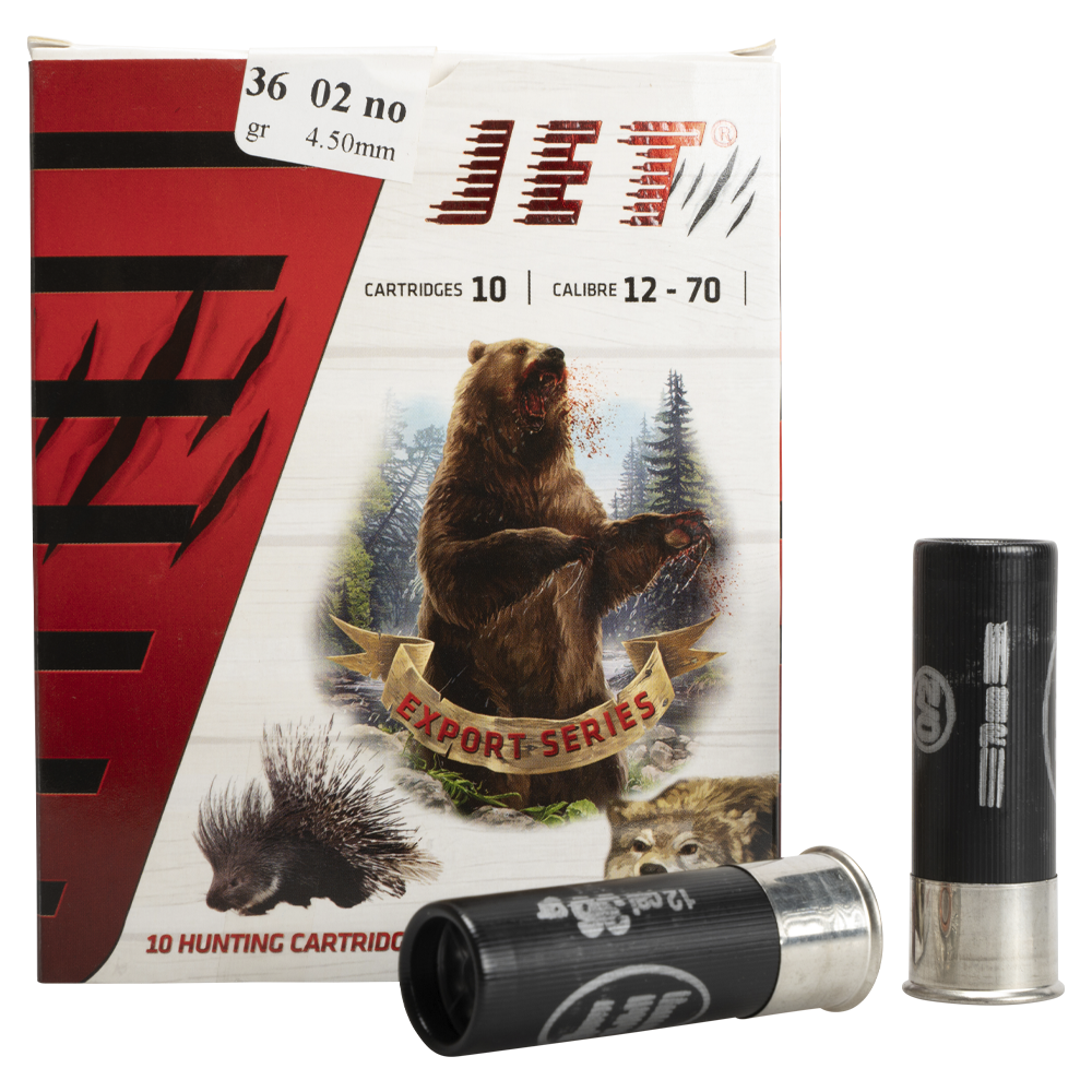 Патрон JET полумагнум 12/70 №02 (00) 36 гр. (пач 10 шт/короб 300). Фото №1 Патрон JET полумагнум 12/70 №02 (00) 36 гр. (пач 10 шт/короб 300). Фото №1