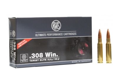 Патрон нарезной RWS калибр 308 WIN MS 10,9 гр.168 grn. (в пачке 20 шт.). Фото №1