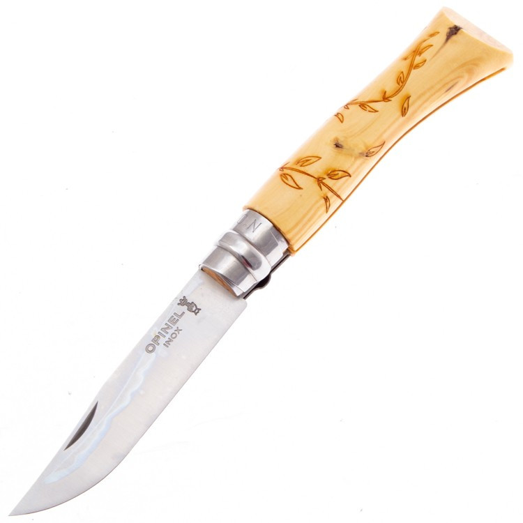 Нож "Opinel" 7VRI Inox, 8,5 см, САМШИТ "листья", нержавеющая сталь. Фото №2