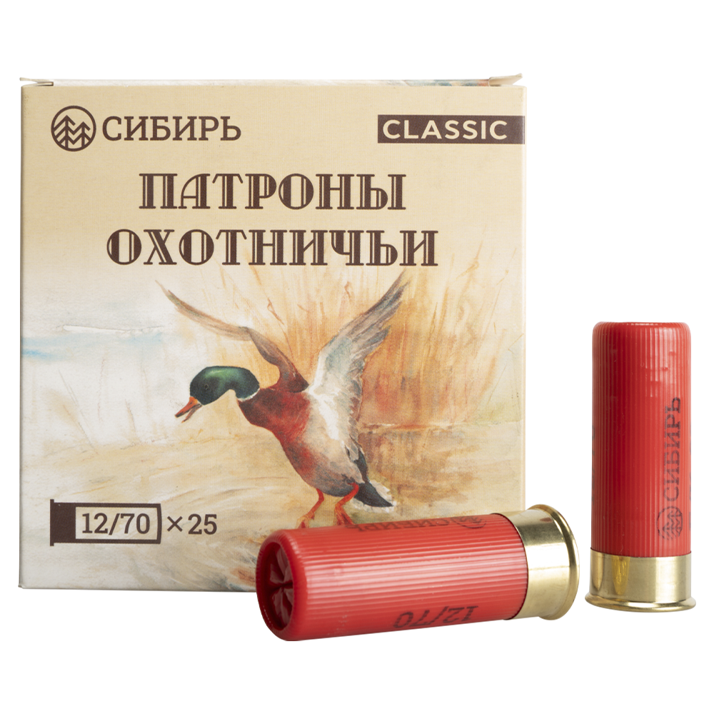 Патрон СИБИРЬ 12/70 охотничий дробовой 32г б/к №5 (CX-2000) (пачка 25 шт) (в коробке 250шт). Фото №1