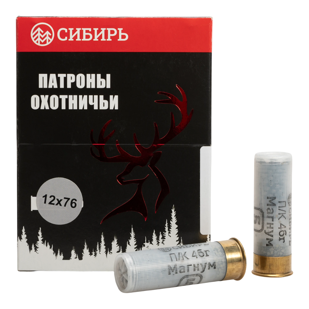 Патрон СИБИРЬ МАГНУМ PREMIUM 12/76 охотничий дробовой 46г №5 (пачка 10 шт) (в коробке 200шт). Фото №1