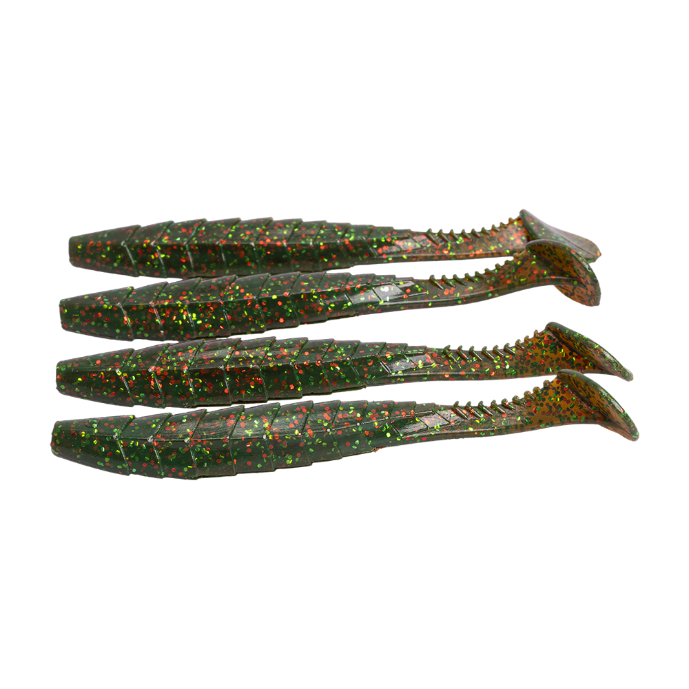 Виброхвост Esox Gekasa 5" 127мм, (4шт. упак.) цвет FK001 Motor Oil Green. Фото №4