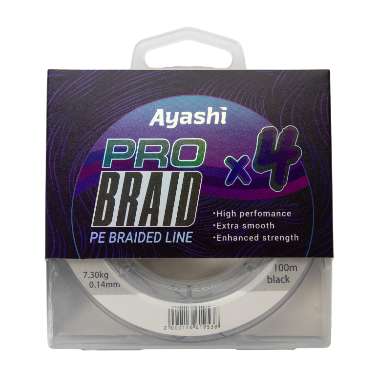 Плетенный шнур Ayashi PRO BRAID-X4 (black) d-0,14mm (100м). Фото №1