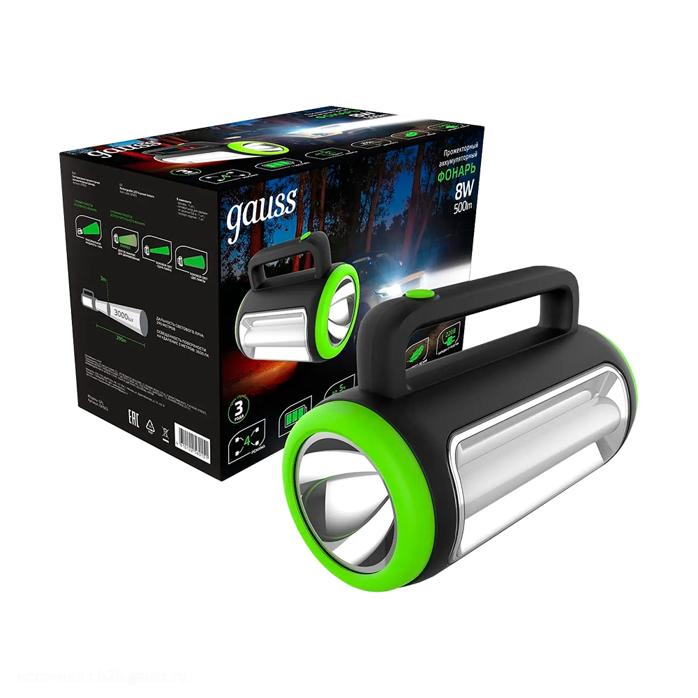 Фонарь прожекторный Gauss модель GFL603 8W 500lm lead acid 1500mAh диммируемый LED 1/10/20. Фото №2