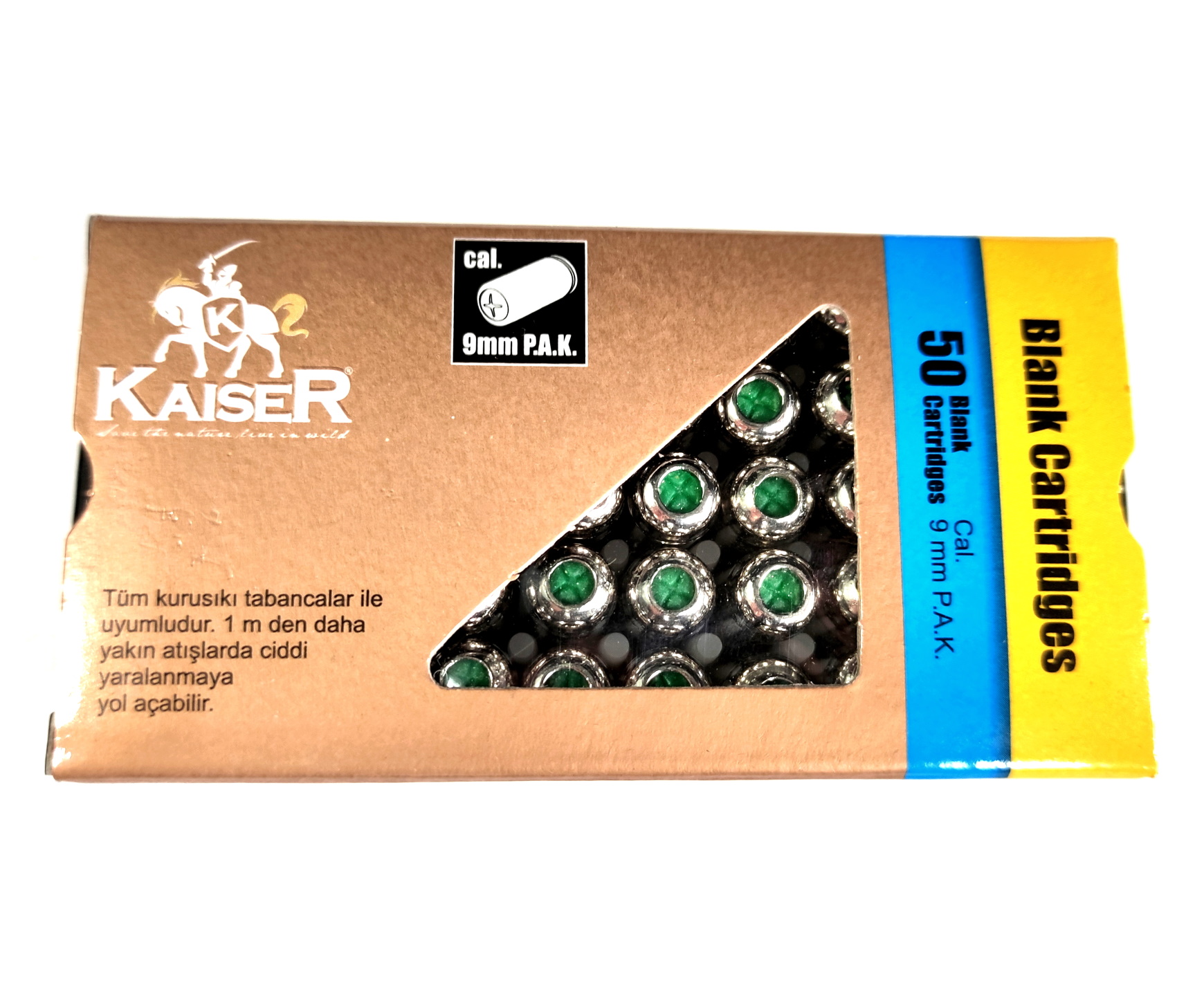 Патрон светозвукового действия Kaiser калибр 9мм BLANK. (50 шт. в упаковке)