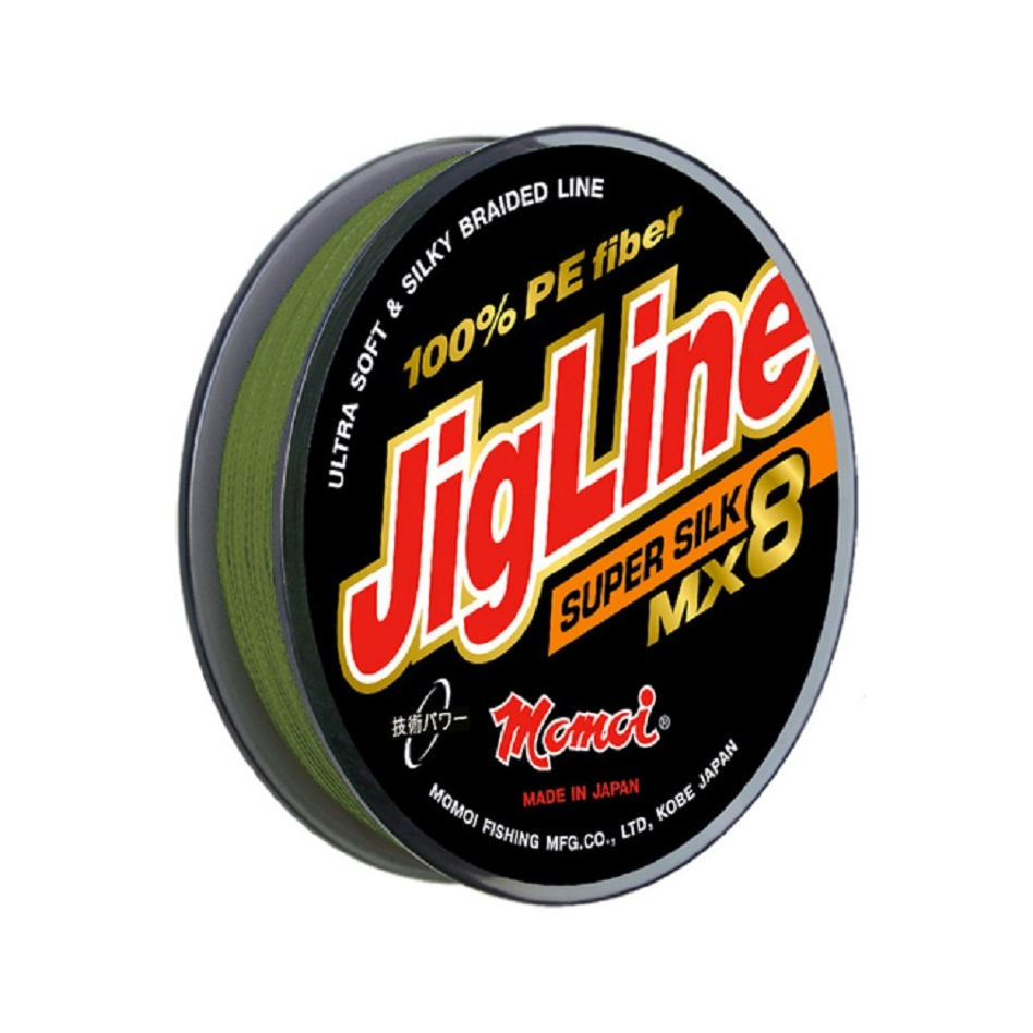 плетеный шнур momoi 8-х прядный Jigline Super Silk MX-8 0.12мм/100м 10,0кг зеленый. Фото №1