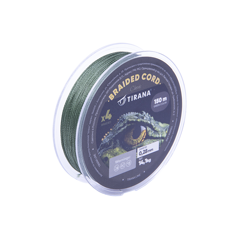 Шнур плетеный Tirana X4 PE 150м, d0,28 (green). Фото №3 Шнур плетеный Tirana X4 PE 150м, d0,28 (green). Фото №3