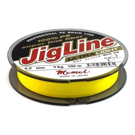 Плетеный шнур Momoi 4-х прядный JigLine Ultra PE 0,18мм/100м, 14,0кг, желтый. Фото №2