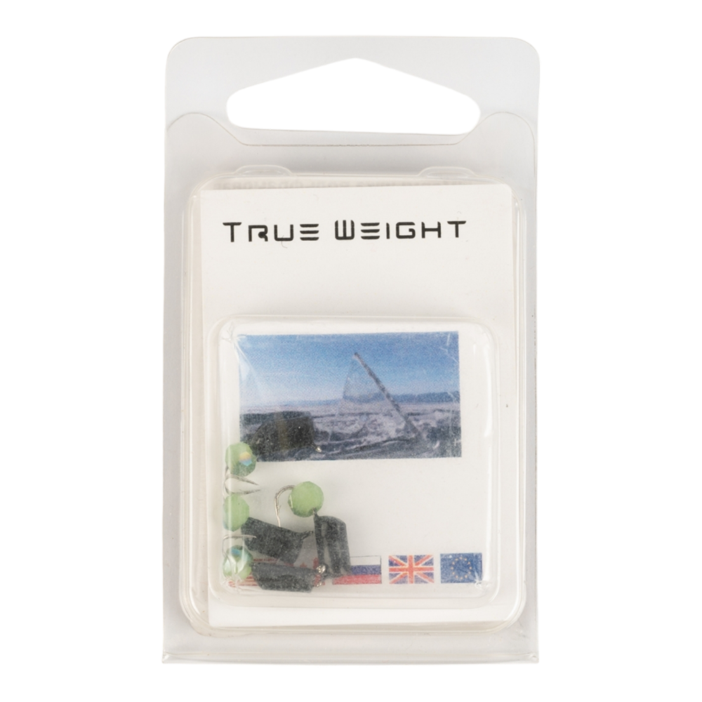Мормышка вольфрамовая Trye Weight черная "Гвоздешарик" d3,0мм многогранный, зеленый (10шт). Фото №1