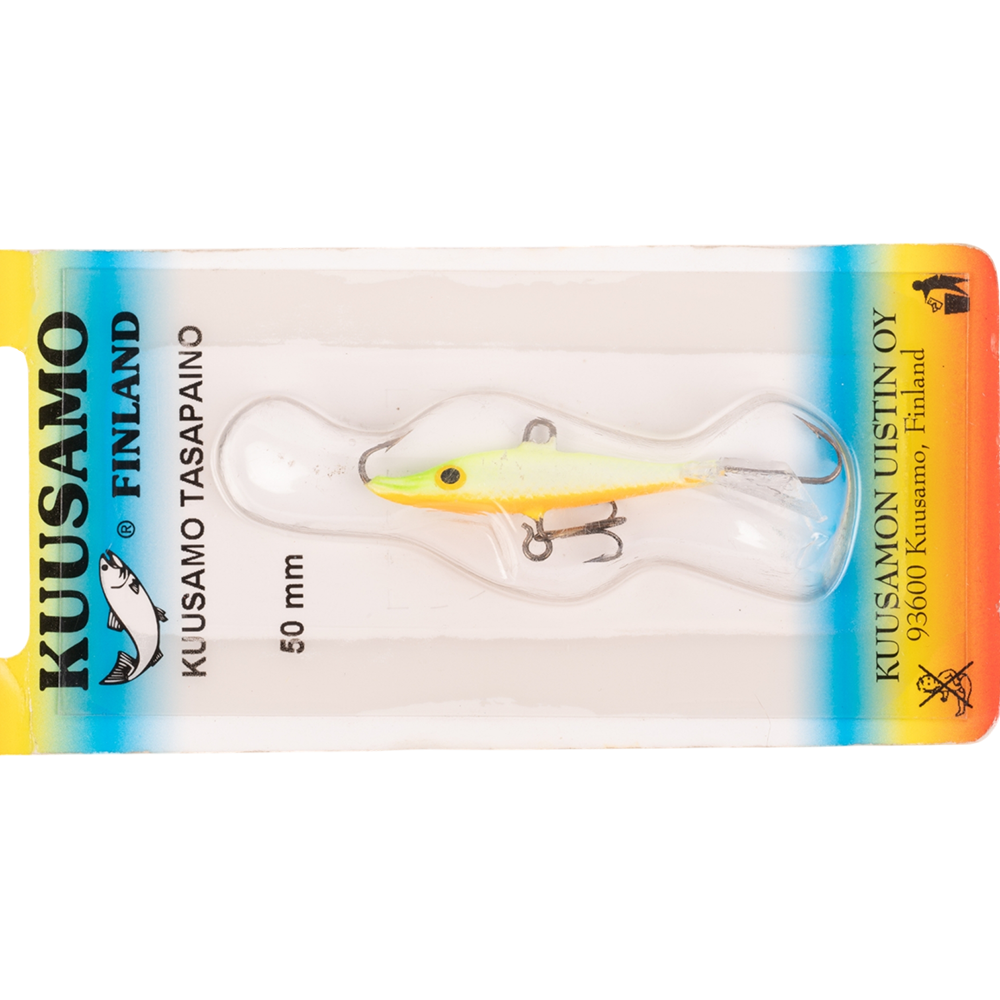 Балансир Kuusamo Tasapaino 50мм, 7гр, цвет (GLOW/FRG/Fye/W-O) с тройником. Фото №2