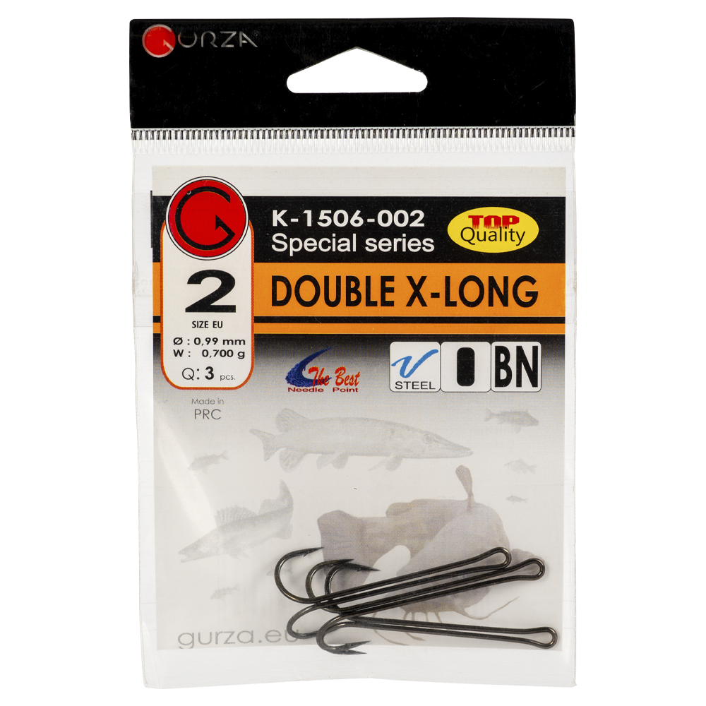 Крючок Gurza Double Hook X - Long Shank №2 3шт/уп BN VANADIUM. Фото №1 Крючок Gurza Double Hook X - Long Shank №2 3шт/уп BN VANADIUM. Фото №1