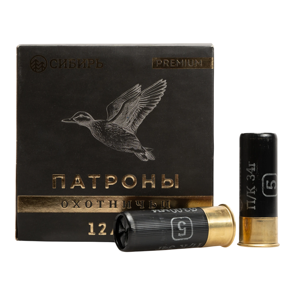 Патрон СИБИРЬ PREMIUM 12/70 охотничий дробовой 34г №5 (CX-2000) (пачка 25 шт) (в коробке 250шт). Фото №1
