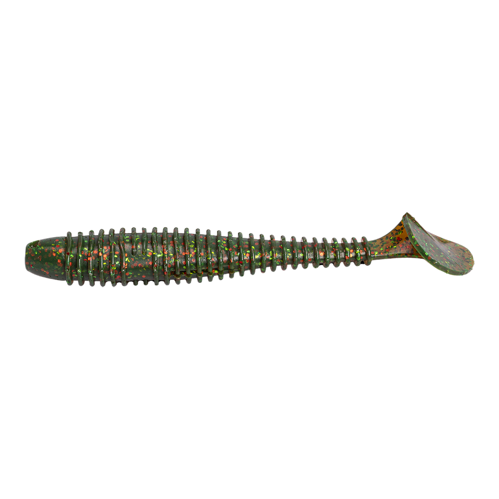 Виброхвост Esox Swinky Fat 5.5" 140мм, (3шт. упак.), цвет FK001 Motor Oil Green. Фото №1