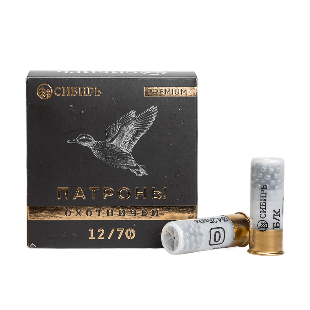 Патрон СИБИРЬ PREMIUM 12/70 охотничий дробовой 34г №0 б/к  (пачка 25 шт) (в коробке 250шт). Фото №1