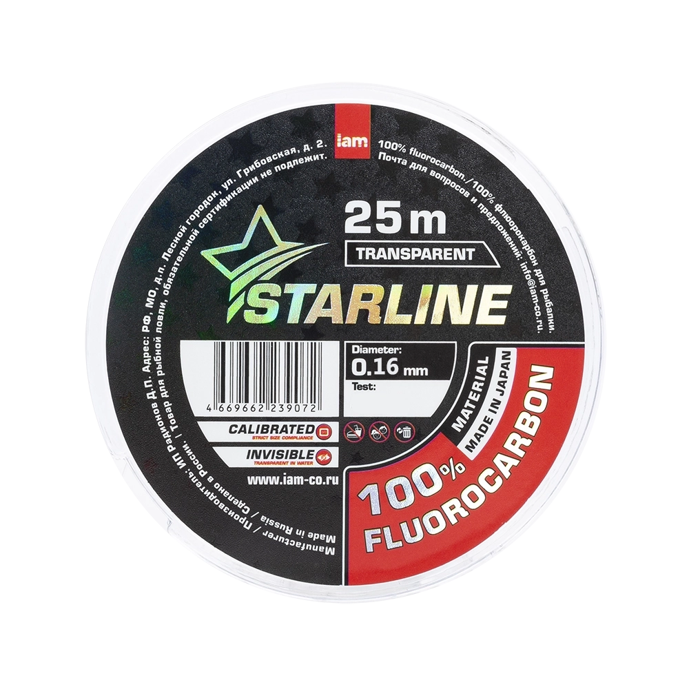Флюорокарбон STARLINE 100% FLUOROCARBON 25m (transparent) d0.16. Фото №1