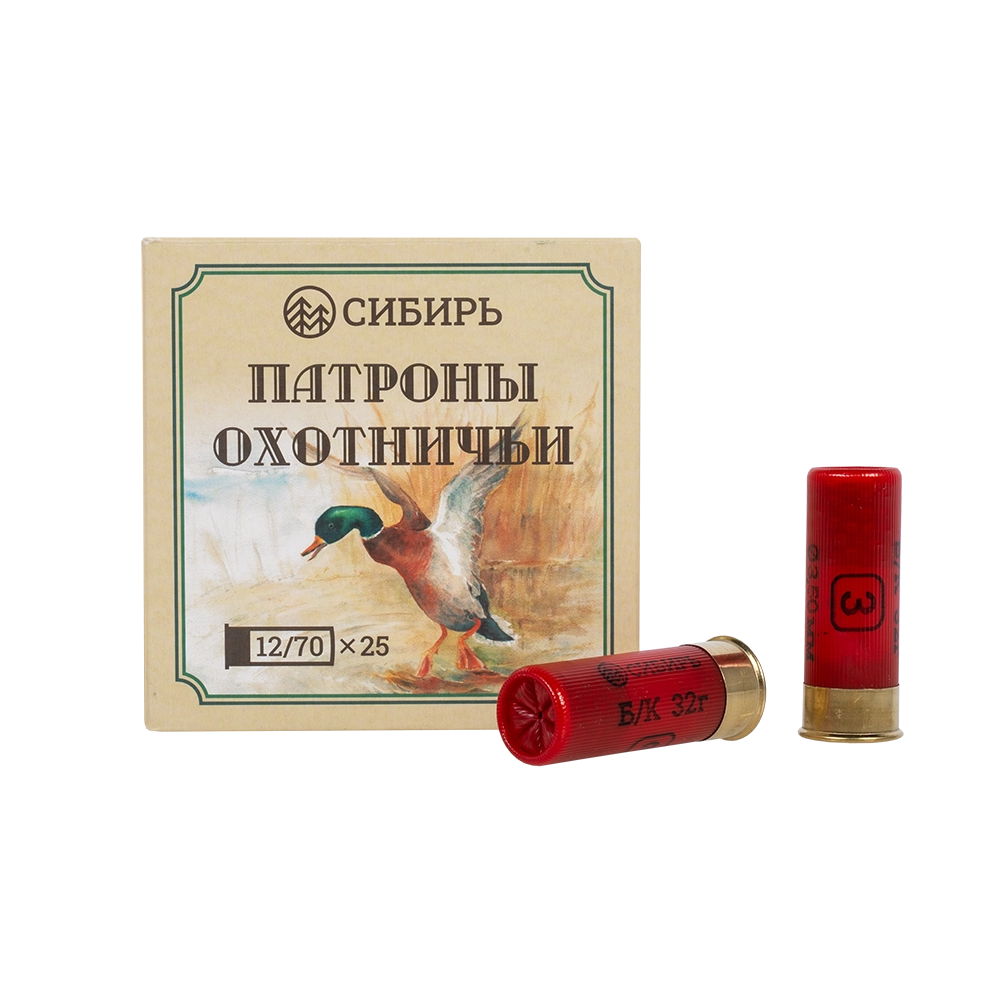Патрон СИБИРЬ 12/70 охотничий дробовой 32г б/к №3 (в пачке 25 шт) (в коробке 250шт). Фото №2