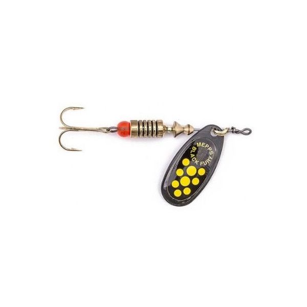 Блесна вращающаяся Mepps Black Fury №3, 6,5гр, цвет (Black/Yellow) черный/желтые точки. Фото №2
