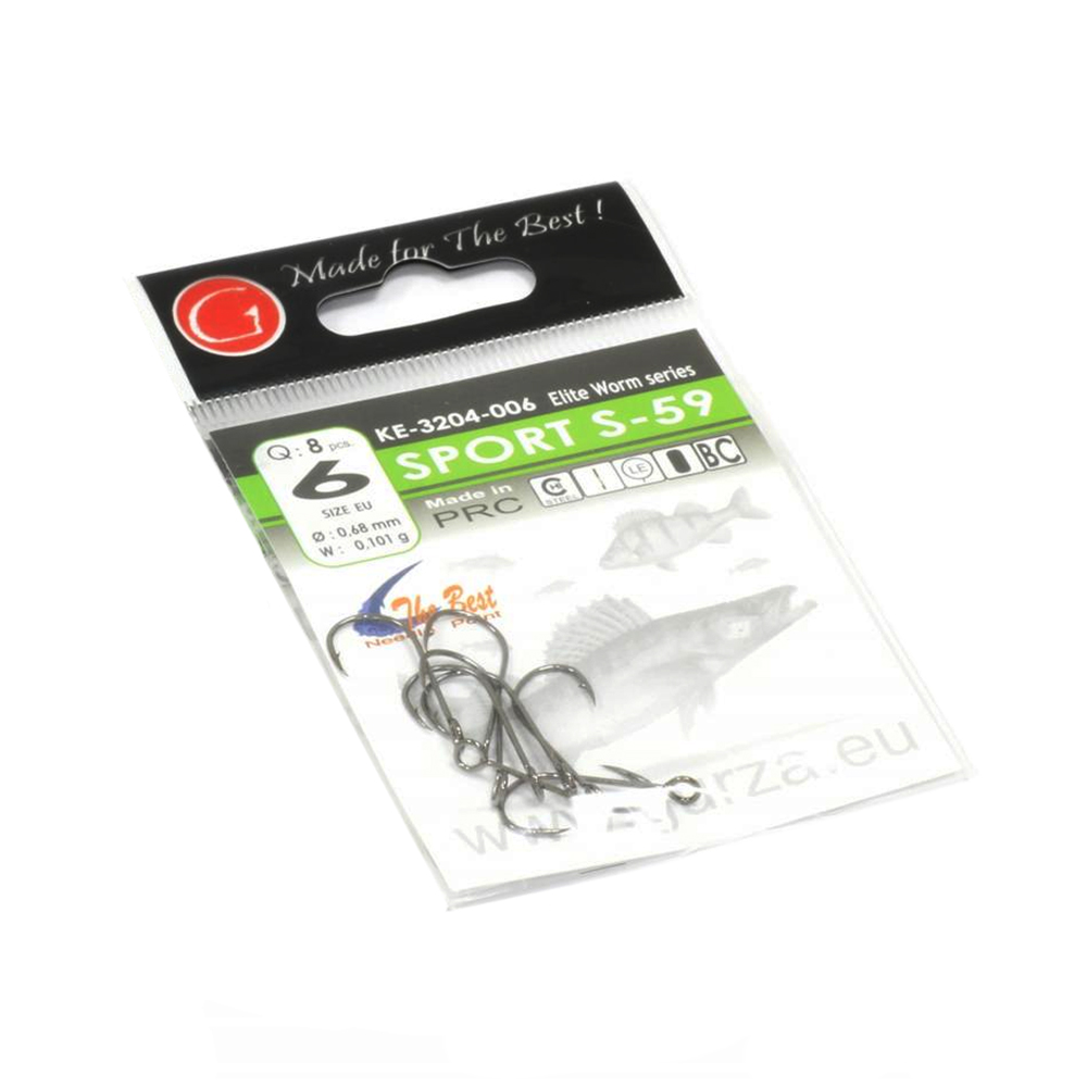 Крючок Gurza SPORT S-59 2BH  #6 BC 10 шт/уп.  (широкое ухо). Фото №1