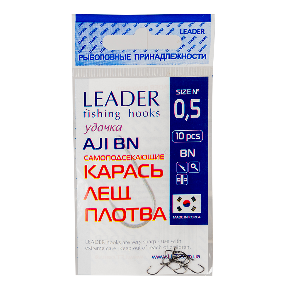 Крючки Leader AJI BN,Самоподсекающие №0.5 (10шт). Фото №1