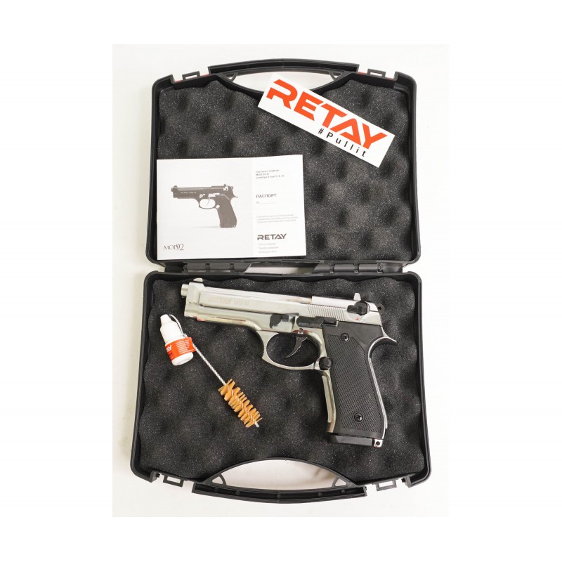 Пистолет охолощенный RETAY MOD92, (Beretta 92), Никель, калибр 9mm. P.A.K. Фото №4 Пистолет охолощенный RETAY MOD92, (Beretta 92), Никель, калибр 9mm. P.A.K. Фото №4