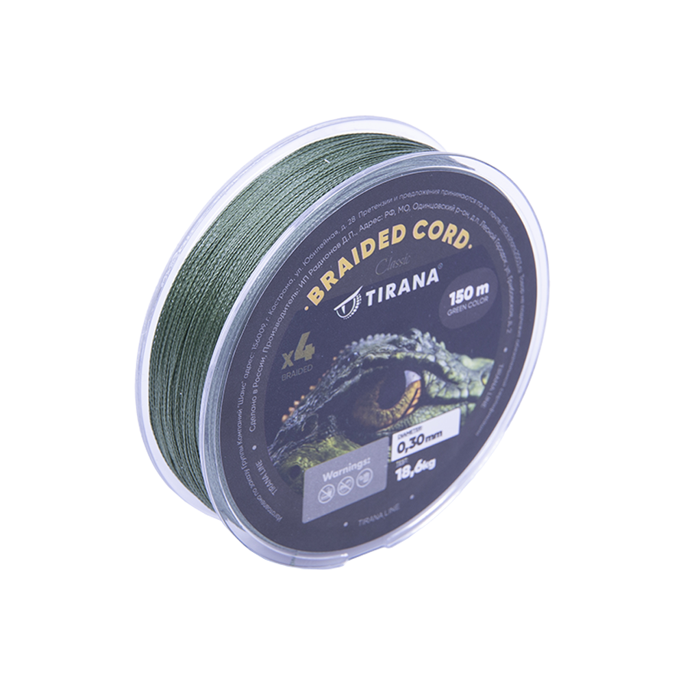 Шнур плетеный Tirana X4 PE 150м, d0,30 (green). Фото №3 Шнур плетеный Tirana X4 PE 150м, d0,30 (green). Фото №3