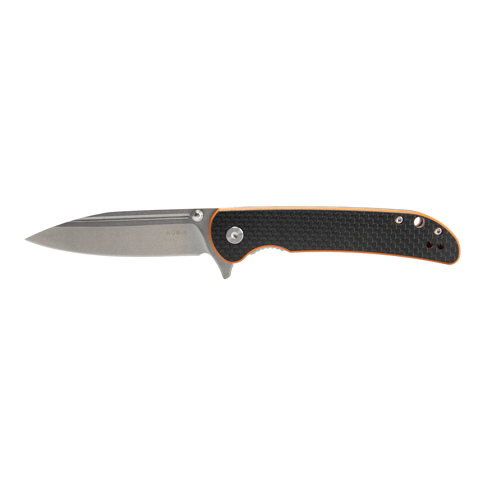 Нож складной Kranch O-125, клинок AUS8, рукоять G10 orange, carbon. Фото №1