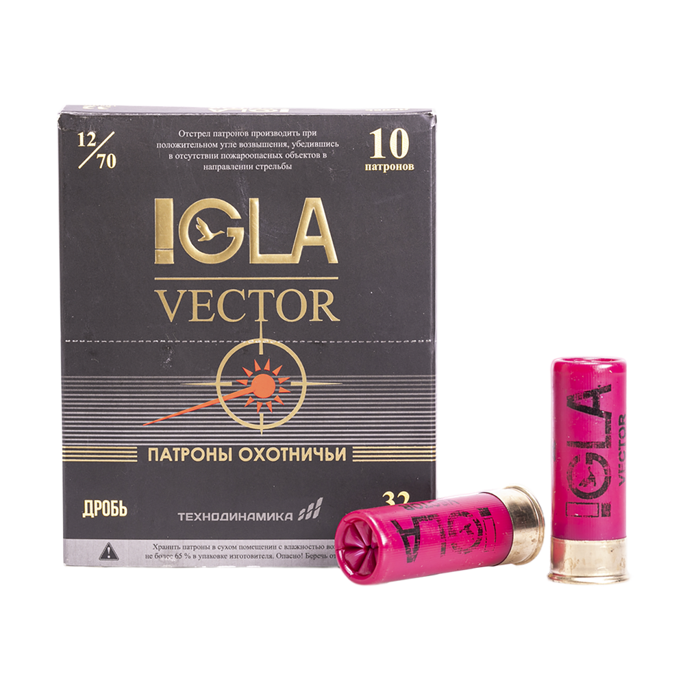 Патрон дробовой охотничий со световым элементом IGLA-VEKTOR 32 гр.12/70 №7 (пачка 10 шт., кор. 250 шт.). Фото №1