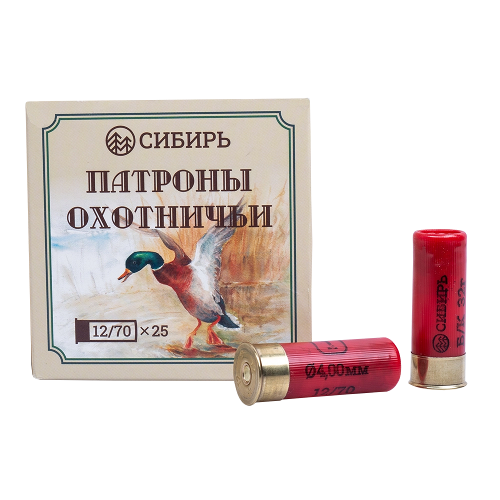 Патрон СИБИРЬ PREMIUM 12/70 охот. дробовой 32г №1 б/к (в пачке 25 шт) (в коробке 250шт). Фото №1