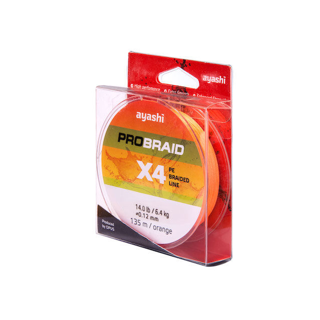 Плетеный шнур Ayashi PRO BRAID-X4 (orange) d-0,18mm. Фото №1