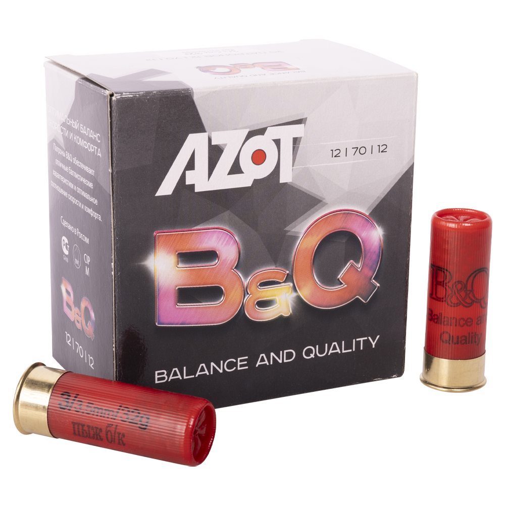 Патрон АЗОТ 12/70  охотничий дробовой B&Q 32г б/к №3 (пачка 25 шт) (в коробке 250шт). Фото №1